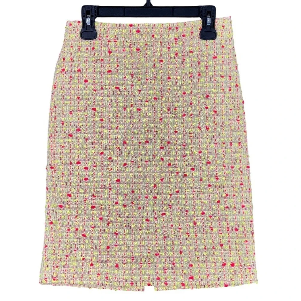 J. Crew No. 2 Pencil Yellow Pink Tweed Career Office Eccentric Skirt Womens 2